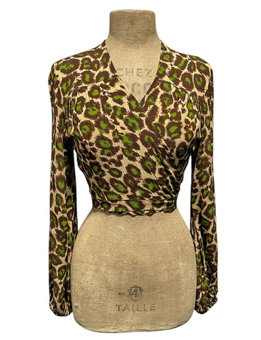 Green & Brown Leopard Prin Babaloo Wrap Top - Size Medium