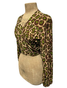 Green & Brown Leopard Prin Babaloo Wrap Top - Size Medium