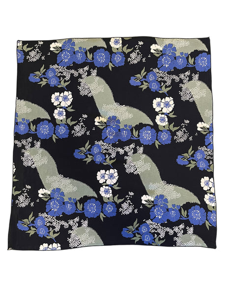 Black Hawaiian Tropical Floral Square Hair & Neck Scarf - 23x23"