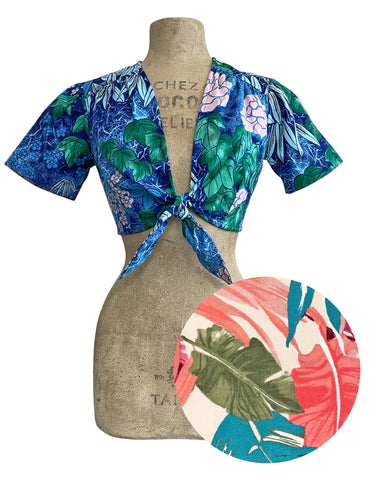 PREORDER - Scout 1940s Miami Tropics Print Linen Daisy Crop Top