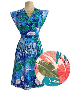 PREORDER - Scout 1940s Style Miami Tropics Print Linen Garden Wrap Dress