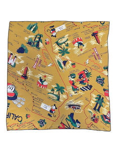 Mustard Yellow California Print Square Hair & Neck Scarf - 24x24"