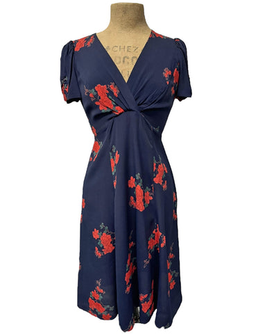 Navy Blue Tattoo Rose Print Rita Dress