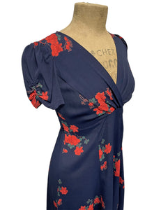 Navy Blue Tattoo Rose Print Rita Dress