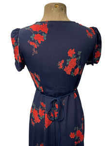 Navy Blue Tattoo Rose Print Rita Dress