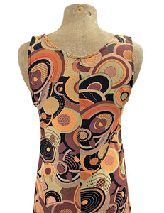 Orange Geometric Circles Print Sundress With Concave Hem - Size Large