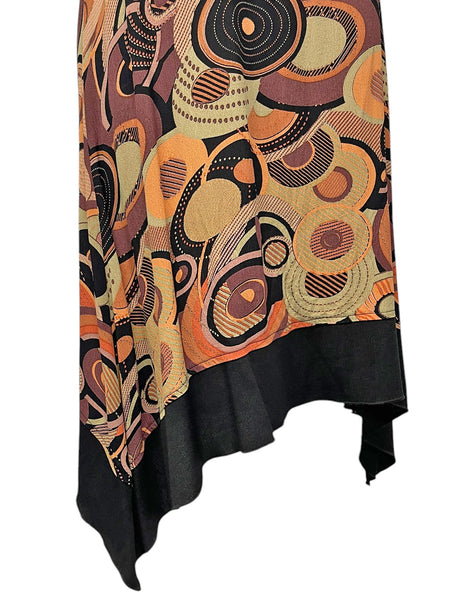 Orange Geometric Circles Print Sundress With Concave Hem - Size Large