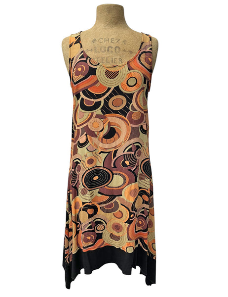 Orange Geometric Circles Print Sundress With Concave Hem - Size Large