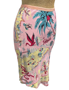 Soft Pink Florida Map Print Knee Bias Sample Skirt