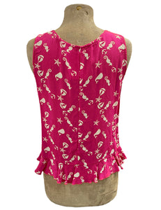 Pink Nautical Print Sleeveless Ruffle Blouse Sample