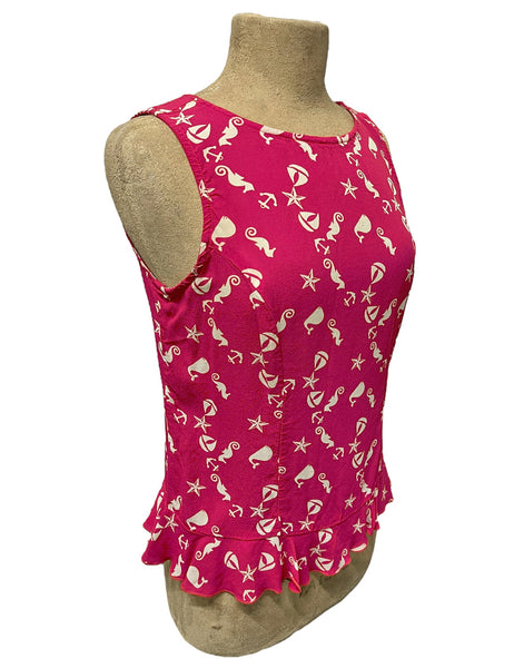 Pink Nautical Print Sleeveless Ruffle Blouse Sample