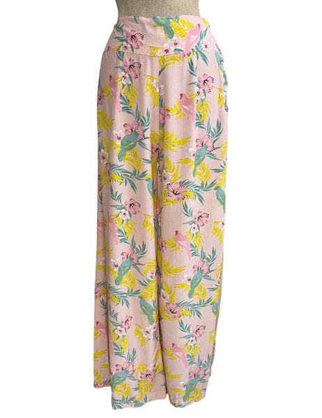 Soft Pink Parrot Print High Waist Palazzo Pants