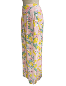 Soft Pink Parrot Print High Waist Palazzo Pants