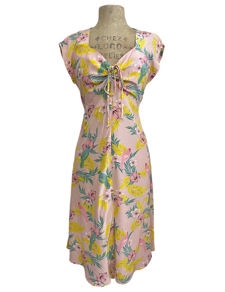 Pink Parrot Print Retro Jitterbug Dress