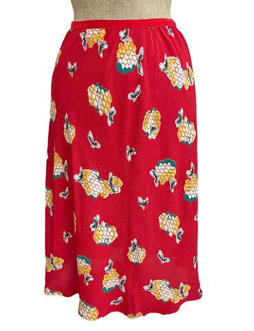Candy Red Honey Bee Print Knee Bias Skirt