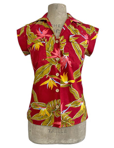 Scout Red Birds of Paradise Backyard Button Up Blouse