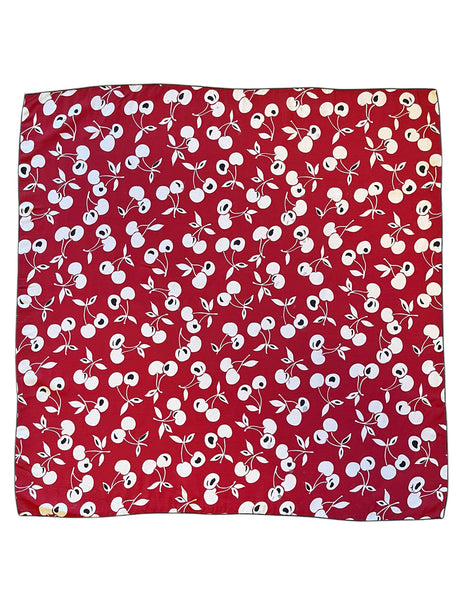 Red Retro Cherry Print Square Hair & Neck Scarf - 25x25"