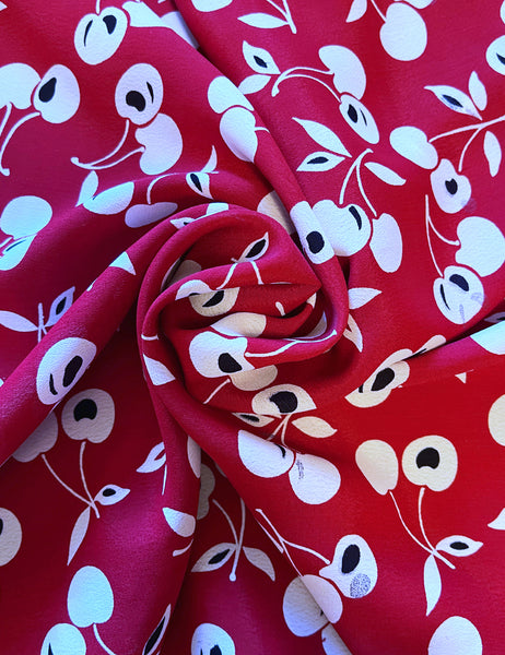 Red Retro Cherry Print Square Hair & Neck Scarf - 25x25"