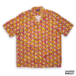 'Sharkstooth' Rayon Cabana Shirt (Tangerine)
