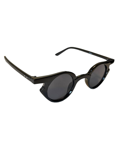 Solid Black 1930s Small Unique Round Vintage Style Sunglasses