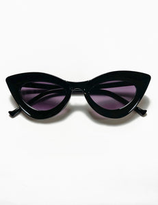 Solid Black Funky 50s Cat Eye Retro Sunglasses