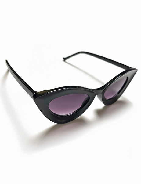 Solid Black Funky 50s Cat Eye Retro Sunglasses
