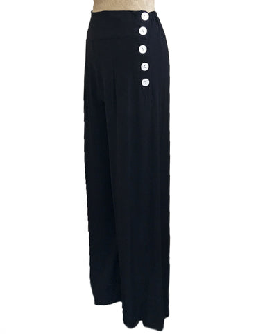 PREORDER - Solid Black Retro 1940s Style High Waisted Palazzo Pants