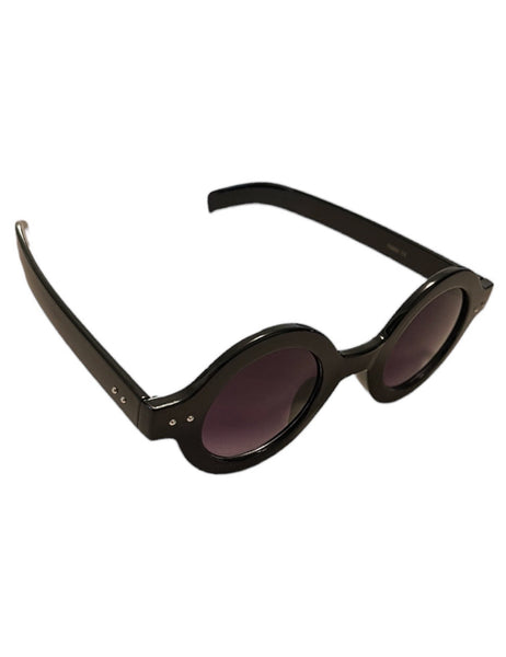 Solid Black 1940s Style Perfect Circle Sunglasses