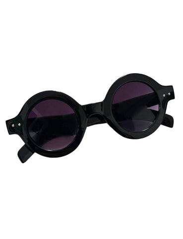 Solid Black 1940s Style Perfect Circle Sunglasses