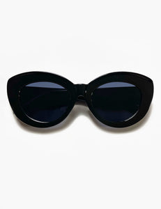 Solid Black Retro Thick Frame Rounded Cat Eye Sunglasses