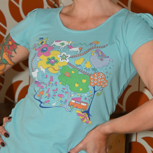 Whimsical Landscape & Animal Tee in Blue Skies