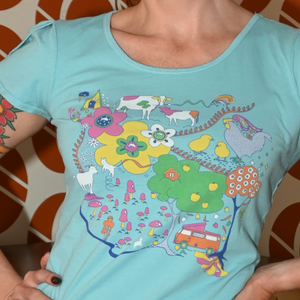 Whimsical Landscape & Animal Tee in Blue Skies