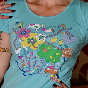 Whimsical Landscape & Animal Tee in Blue Skies