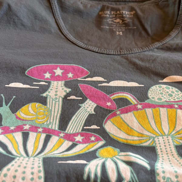 Groovy Mushrooms & Snails Tee in Cool Grey