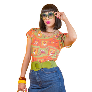 Brownstone Betties Tulip Sleeve Tee in Pumpkin & Olive