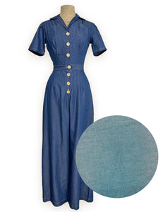 PREORDER - Scout Teal Cotton Chambray 1940s Pacific Coveralls