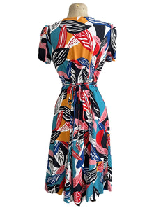 Colorful Tropical Leaves Print Knee Length Rita Dress