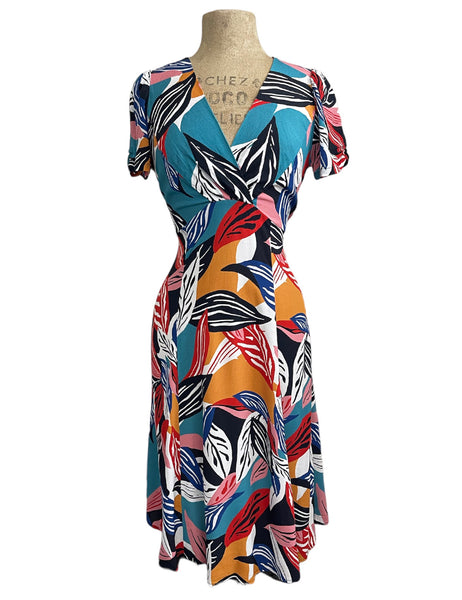 Colorful Tropical Leaves Print Knee Length Rita Dress