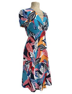 Colorful Tropical Leaves Print Knee Length Rita Dress