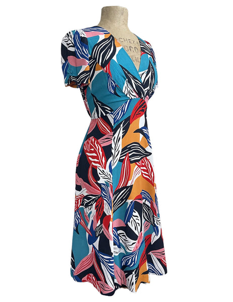 Colorful Tropical Leaves Print Knee Length Rita Dress