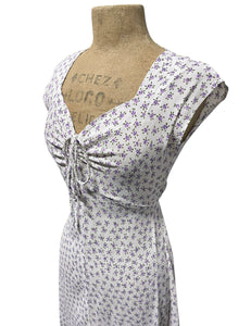 White Purple Posey Retro Jitterbug Sample Dress - Size Small