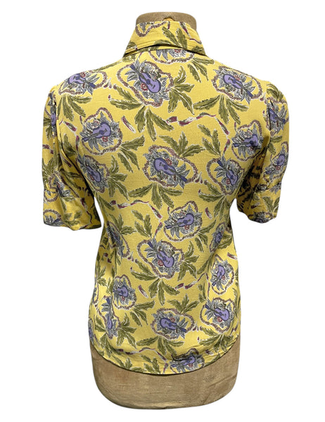 Yellow Island Music Print Sample Button Up Blouse