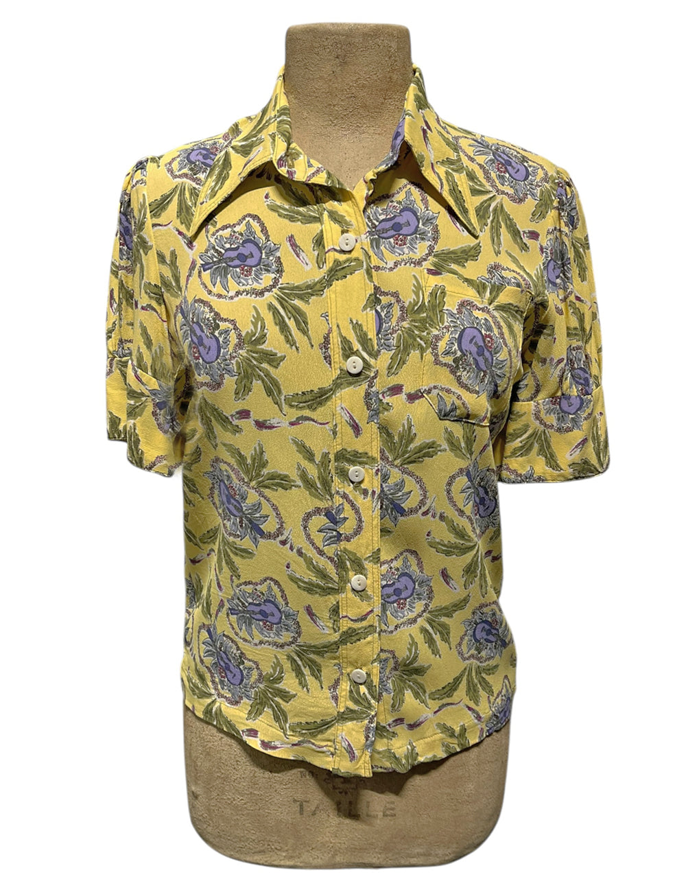 Yellow Island Music Print Sample Button Up Blouse