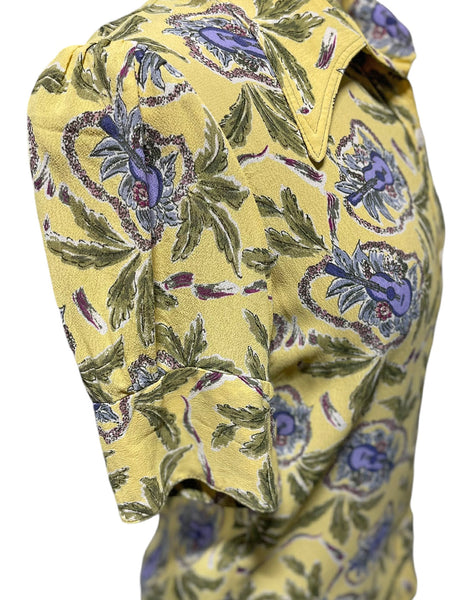 Yellow Island Music Print Sample Button Up Blouse