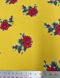 Yellow & Red Rose Rayon Crepe Fabric - 3 yds