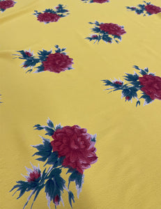 Yellow & Red Rose Rayon Crepe Fabric - 3 yds