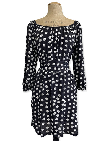 FINAL SALE - Black & White Seashell Polka Dot Maria Belted Sundress