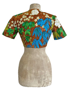 FINAL SALE - Scout Brown Floral Barkcloth Print Daisy Tie Top