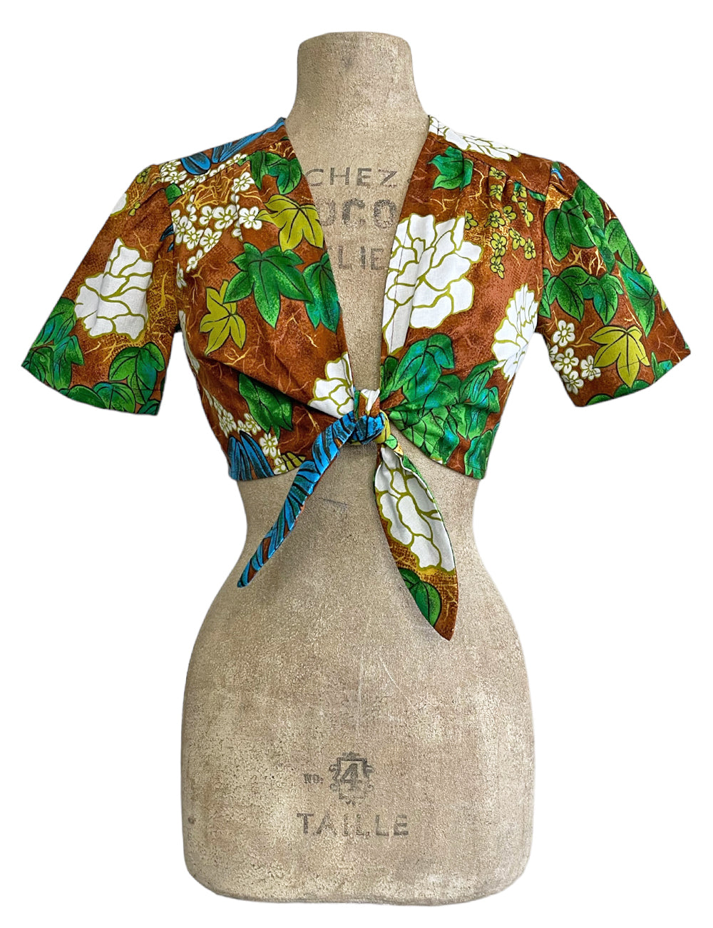 FINAL SALE - Scout Brown Floral Barkcloth Print Daisy Tie Top