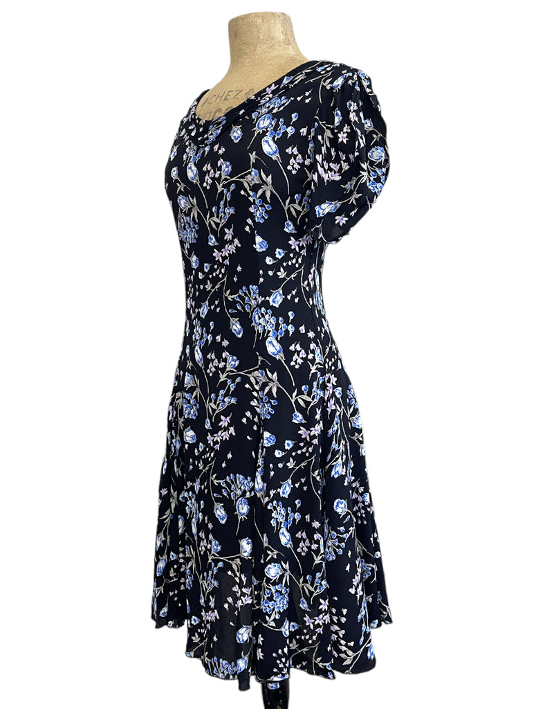 Cool Blue Roses 1930s Style Venice Beach Swing Dress – Loco Lindo